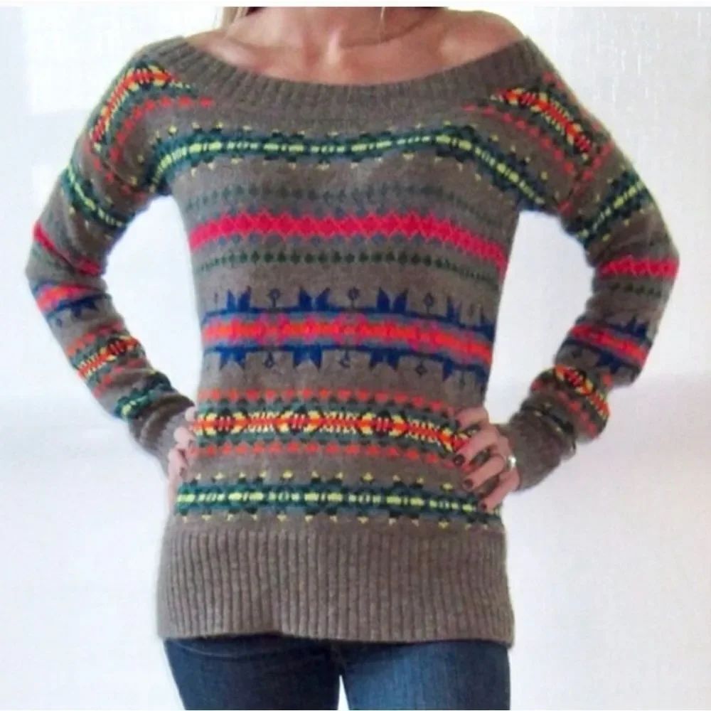 American Eagle Colorful Neon Fair Isle Sweater - Size Small